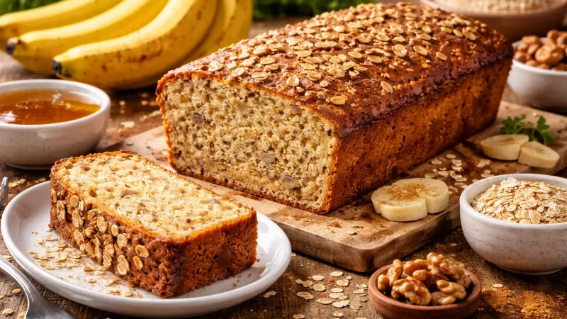 Bolo de aveia com banana fofinho e nutritivo