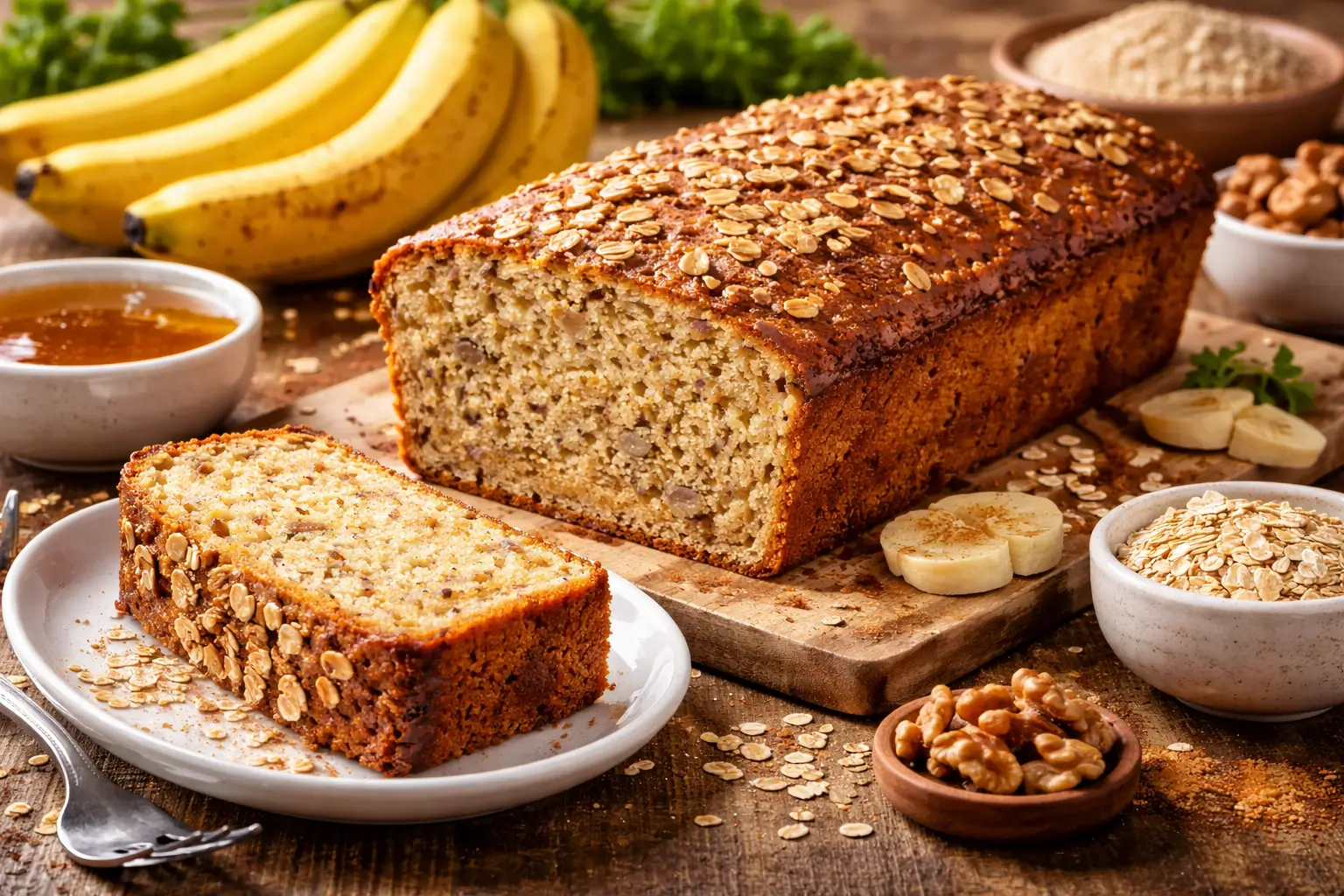 Bolo de aveia com banana fofinho e nutritivo
