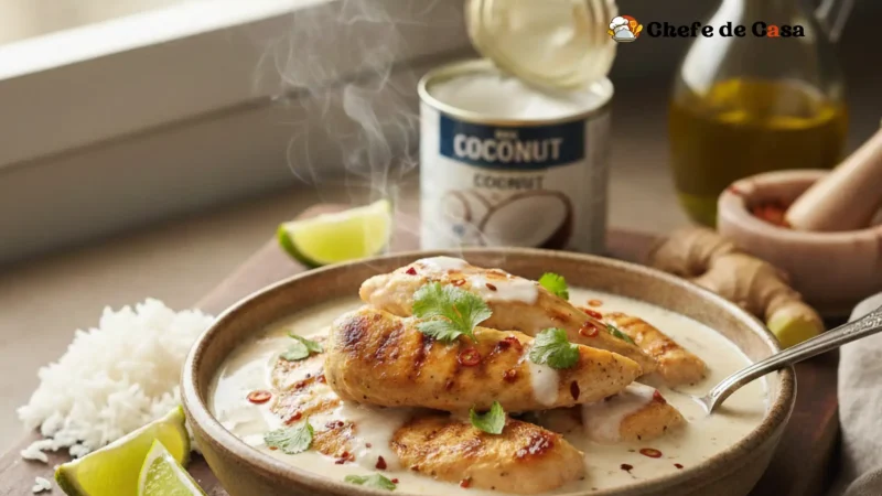 Receita de peito de frango com leite de coco fácil e cremosa