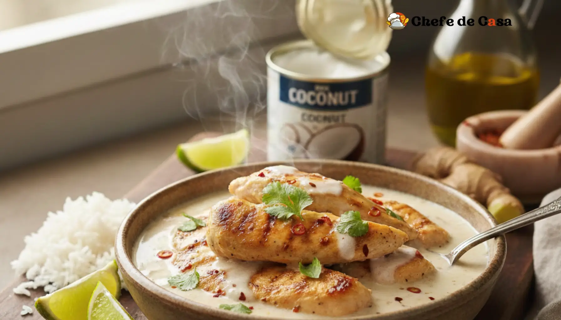 Receita de peito de frango com leite de coco fácil e cremosa