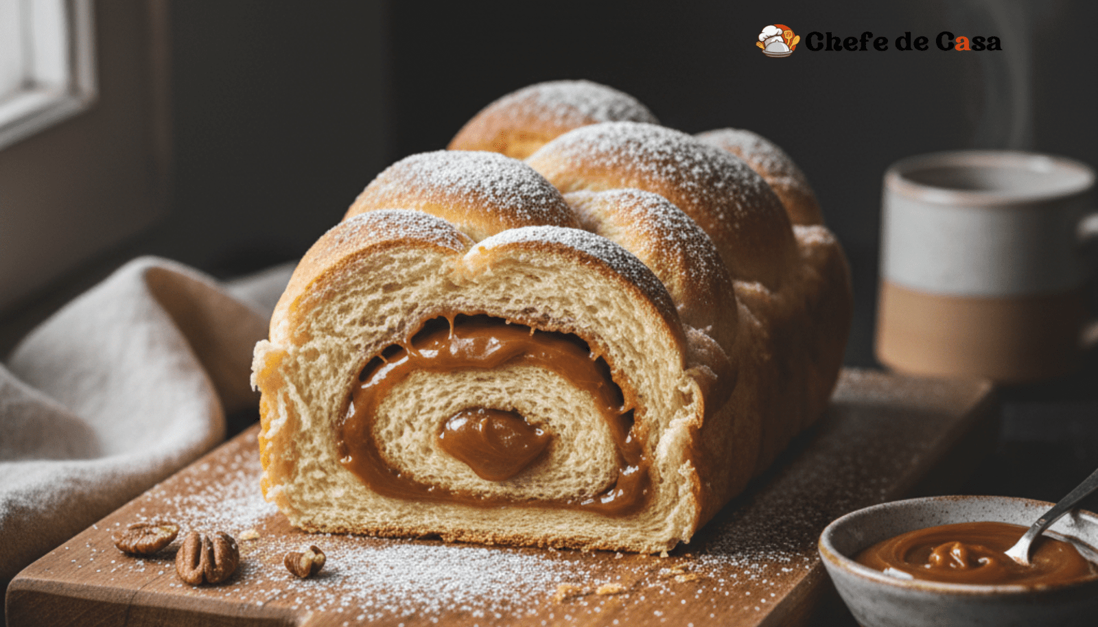 Pão recheado com doce de leite cremoso e fácil de fazer