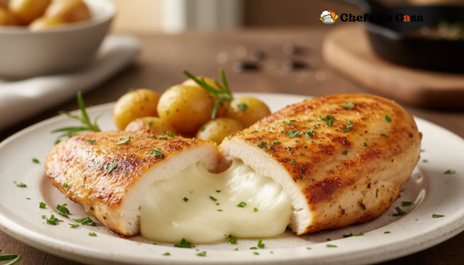 Receita de frango recheado com mussarela cremoso e fácil para o dia a dia