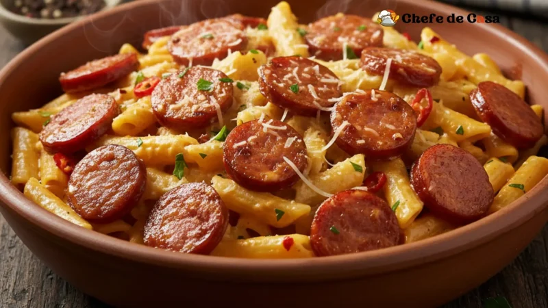 Macarrão cremoso com calabresa