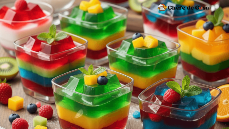 Gelatina colorida em camadas