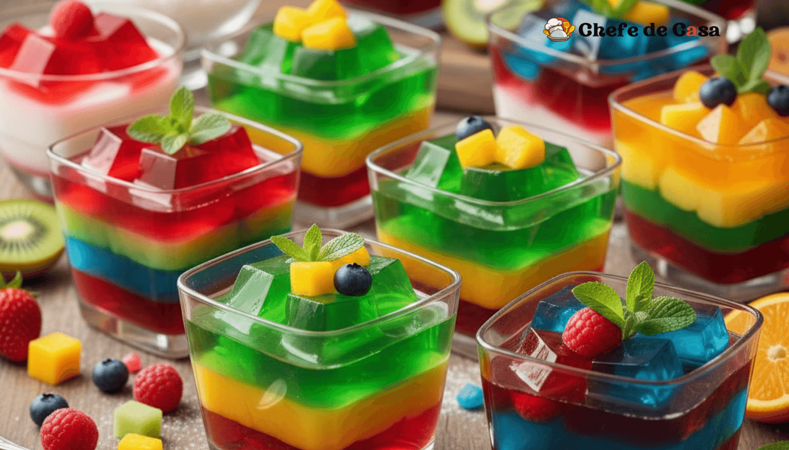 Gelatina colorida em camadas