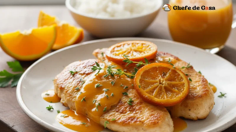 Filé de frango com molho de laranja cremoso e sabor equilibrado