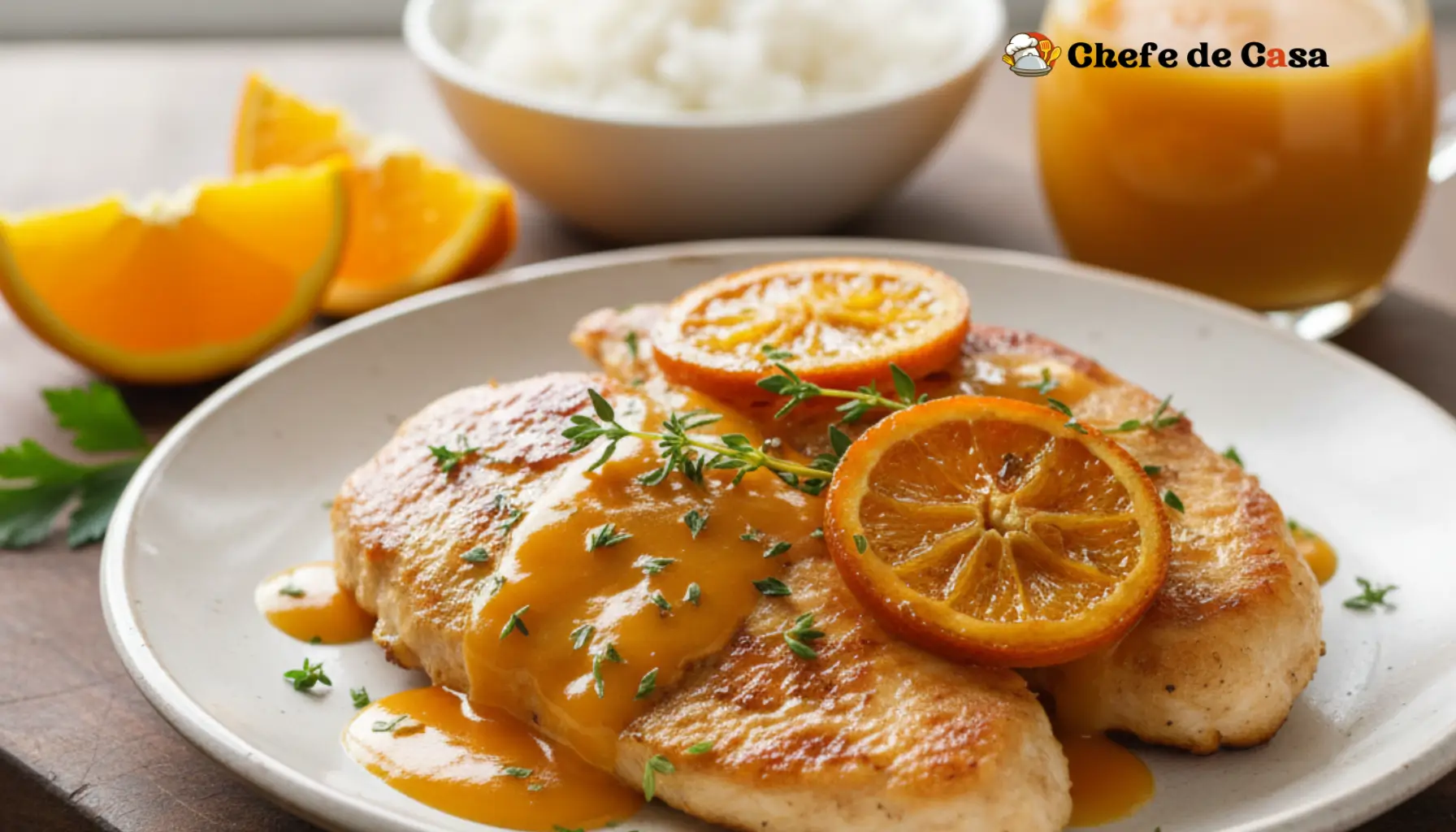 Filé de frango com molho de laranja cremoso e sabor equilibrado